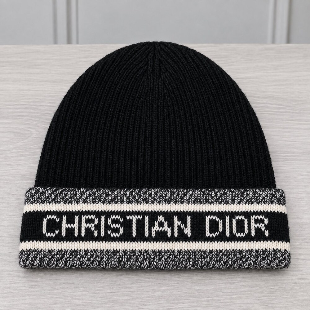 Dior Black Knit Logo Beanie